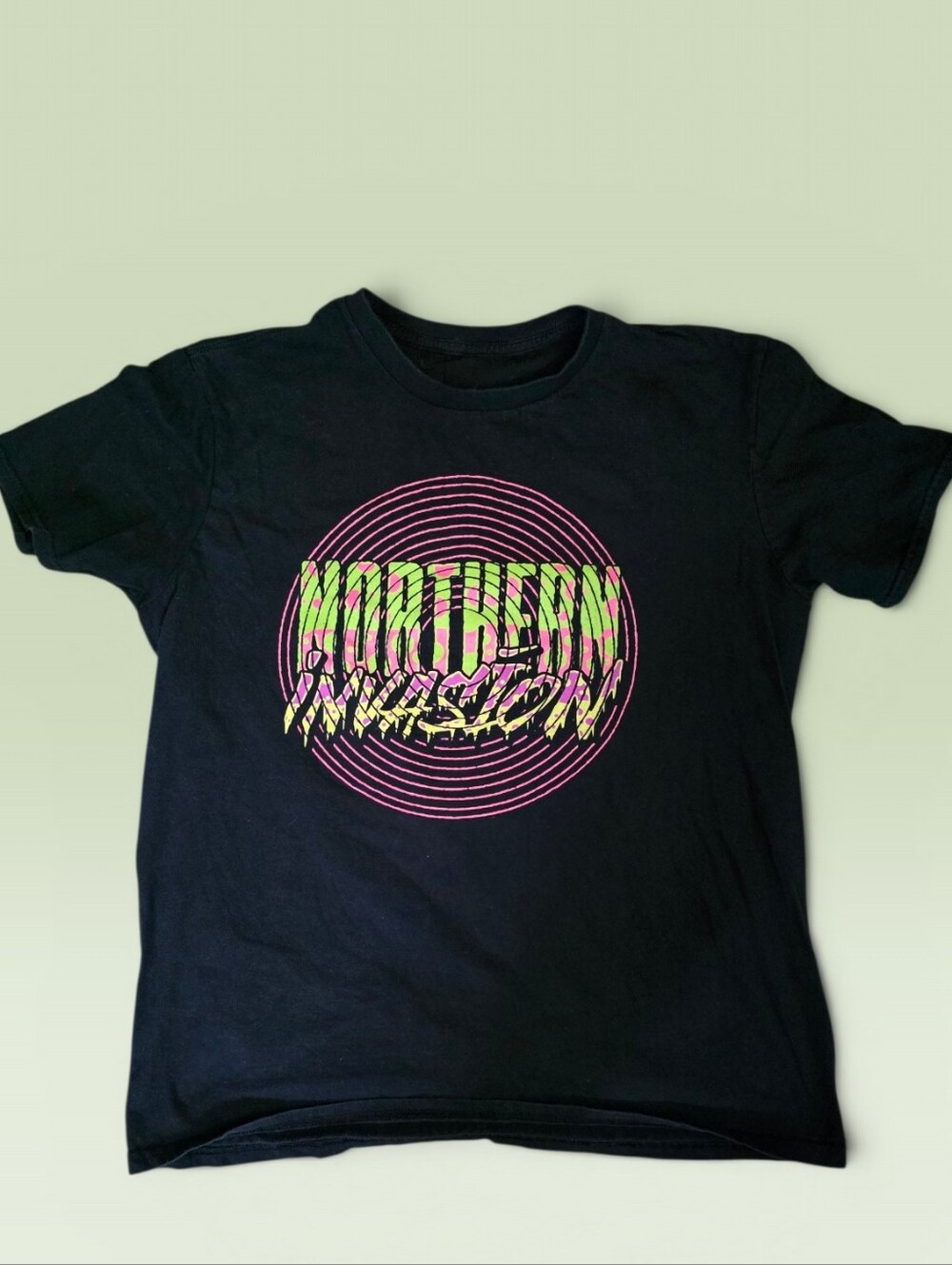 Black Graphic Tee with Neon Pink & Green Print Parking Lot Boot Festival T-shirt